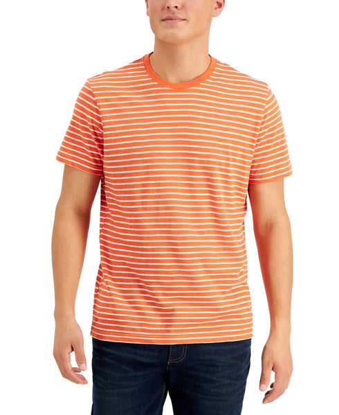 SUN + STONE Men's Remix Feeder Stripe Crewneck All Cotton T-Shirt Orange Size XL